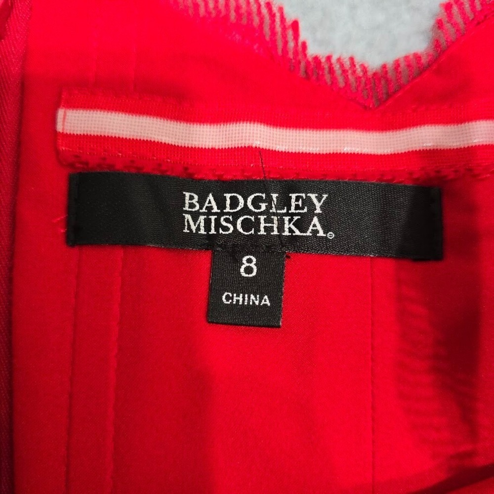 Badgley Mischka Sheath‎ Dress 8 Red Lace Flutter Sleeves Cocktail Romantic - Picture 13 of 16